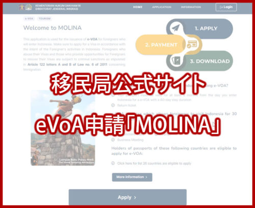 インドネシア「eVoA申請 MOLINA」Memo Bali